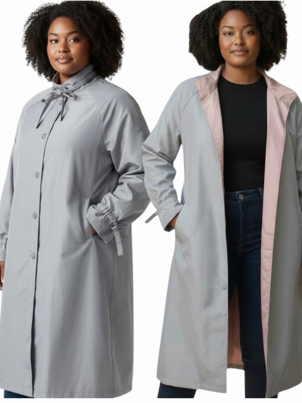 VTG 80’s London Fog Light Gray Pastel Pink Long Trench Coat‎ Retro Lightweight